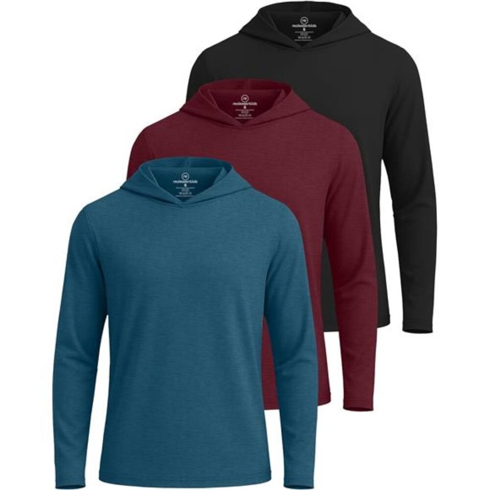 Real Essentials 3 Pack: Men's Dry Fit Wicking Long Sleeve Fishing Active Hoodie